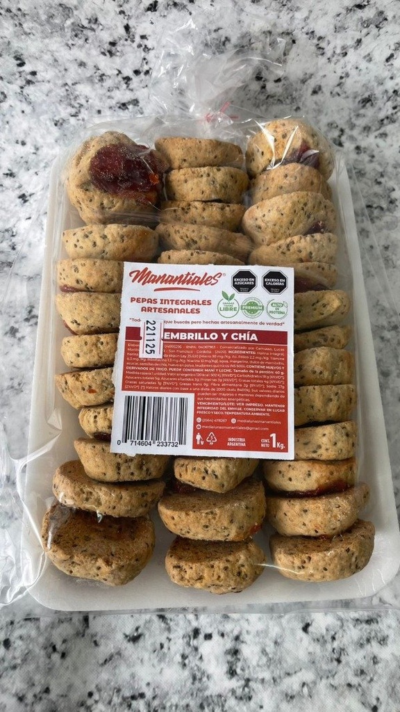 PEPAS integrales artesanales MEMBRILLO y CHÍA x 1kg MANANTIALES