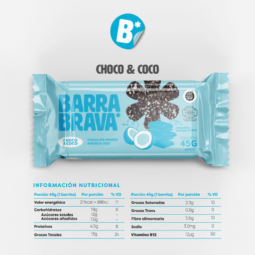 Barritas de Cereal Chocolate y Coco Sin TACC display x 12 U BRAVA