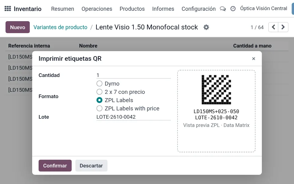 Vista ilustrativa: Códigos y etiquetas