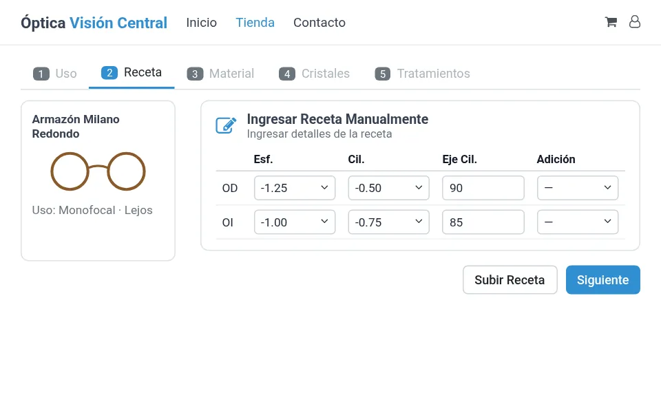 Vista previa: Tienda online con compra de cristales