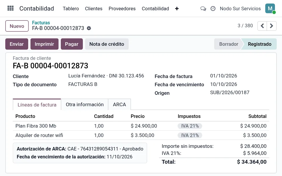 Factura electrónica recurrente con CAE
